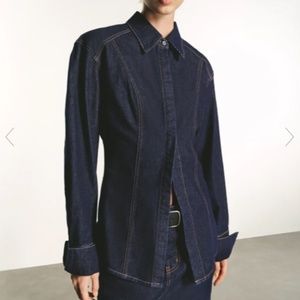 URBAN REVIVO SKATER DENIM SHIRT:  WAIST 34 IN. BUST 40 IN. US 10, 12 EUR 42, 44